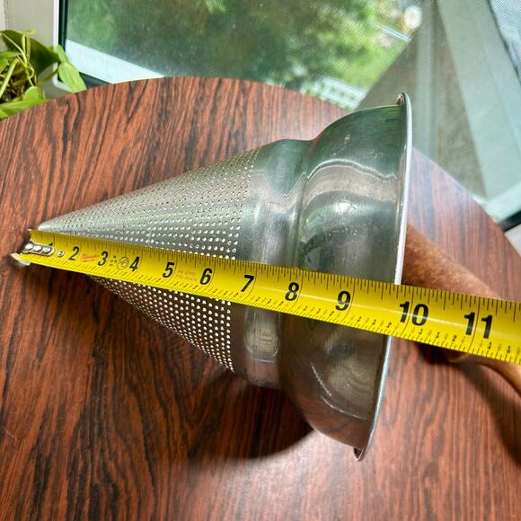 Vintage Aluminum Cone Strainer with Wooden Pestle | Farmhouse Kitchen Décor - Picture 9 of 13